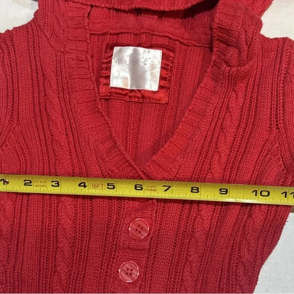 Justice‎ Girls Y2K Red Cable Knit Hooded Sweater Cardigan Size 10 Cozy 2010